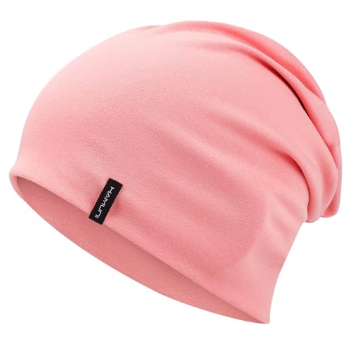HAMUNI Slouchy Beanie Mütze Damen, Bequeme Baumwolle Mütze Herren, Doppellagige Weiche Winddichte Dünne Mütze, Klassische Modische Beanie Mütze Perfekt für den Alltag und Übergangszeiten (Peach Rosa) von HAMUNI