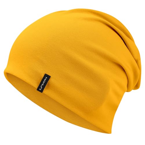 HAMUNI Slouchy Beanie Mütze Damen, Bequeme Baumwolle Mütze Herren, Doppellagige Weiche Winddichte Dünne Mütze, Klassische Modische Beanie Mütze Perfekt für den Alltag und Übergangszeiten (Gelb) von HAMUNI