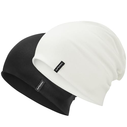 HAMUNI Slouchy Beanie Mütze Damen, Bequeme Baumwolle Mütze Herren, Doppellagige Weiche Winddichte Dünne Mütze Klassische Modische Beanie Mütze Perfekt für den Alltag und Übergangszeiten (Schwarz+Weiß) HAMUNI Slouchy Beanie Mütze Damen, Bequeme Baumwolle Mütze Herren, Doppellagige Weiche Winddichte Dünne Mütze Klassische Modische Beanie Mütze Perfekt für den Alltag und Übergangszeiten (Schwarz+Weiß) von HAMUNI