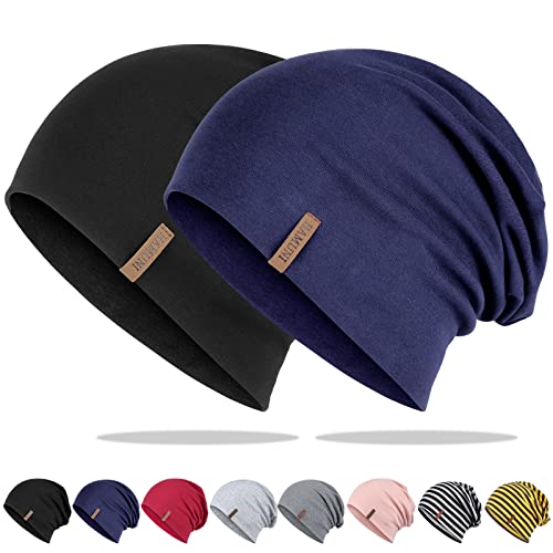 Mütze Damen Herren, Slouch Beanie Mütze, Weich Dünne Mütze aus Baumwolle, Leichte Atmungsaktiv Longbeanie, Jersey Chemo Mütze, Elastisch Laufmütze für Alle Jahreszeiten von HAMUNI