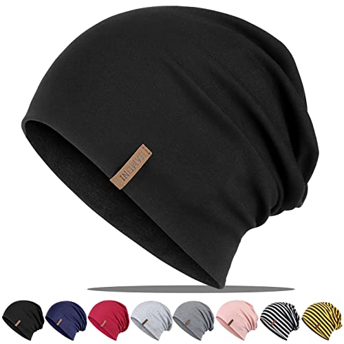 Mütze Damen Herren, Slouch Beanie Mütze, Weich Dünne Mütze aus Baumwolle, Leichte Atmungsaktiv Longbeanie, Jersey Chemo Mütze, Elastisch Laufmütze für Alle Jahreszeiten von HAMUNI