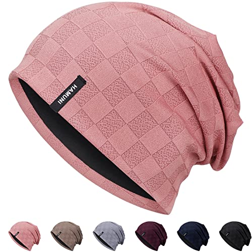 HAMUNI Slouch Beanie Mütze für Herren Damen, Dünne und Leichte Jacquard Jersey Beanies Chemo Kopfbedeckung Mützen Laufmütze Mütze Slouchy Baggy Beanie Unisex Flexible Klassische Winter Sommer Hüte von HAMUNI