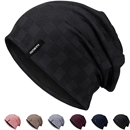 HAMUNI Slouch Beanie Mütze für Herren Damen, Dünne und Leichte Jacquard Jersey Beanies Chemo Kopfbedeckung Mützen Laufmütze Mütze Slouchy Baggy Beanie Unisex Flexible Klassische Winter Sommer Hüte von HAMUNI