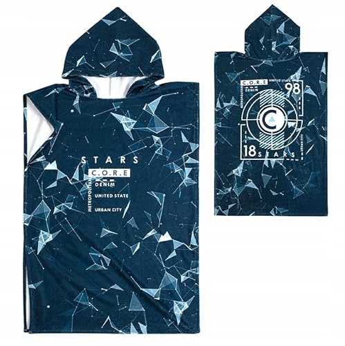 HAMUR HOME Badeponcho Damen Herren Kapuzenhandtuch 105 cm Poncho Mit Kapuze Bademantel Baumwolle Frottee Surfen Wechseln Handtuch Surf Poncho Strand Schwimmen (Stars) von HAMUR HOME