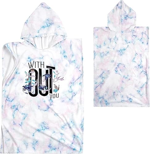 HAMUR HOME Badeponcho Damen Herren Kapuzenhandtuch 92 cm Poncho Mit Kapuze Bademantel Baumwolle Frottee Surfen Wechseln Handtuch Surf Poncho Strand Schwimmen (With Out You) von HAMUR HOME
