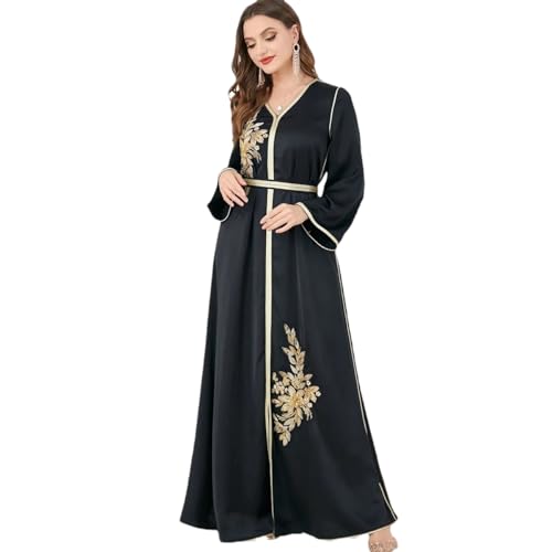 HAN HONG Eid Black Muslim Abaya Dress for Women Arabic Femme Evening Party Turkey Dresses Moroccan Caftan Robe Black L von HAN HONG