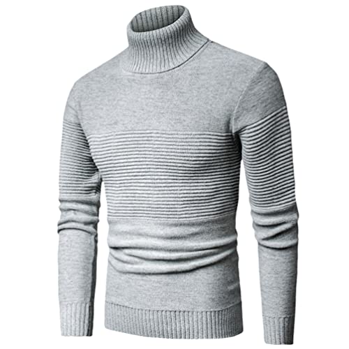 HAN HONG Herren Frühling Lässig Strick Baumwolle Rollkragen Pullover Herren Herbst Mischfarbe Pullover Herren, grau, Small von HAN HONG