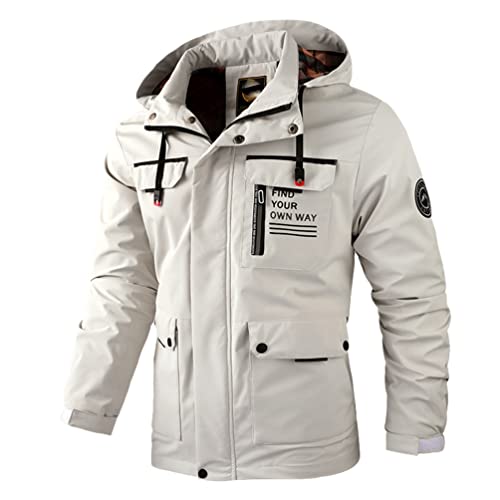 Herren Lässige Windjacke Kapuzenjacke Herren Wasserdicht Outdoor Soft Shell Wintermantel Kleidung, LD2889 weiß, S von HAN HONG