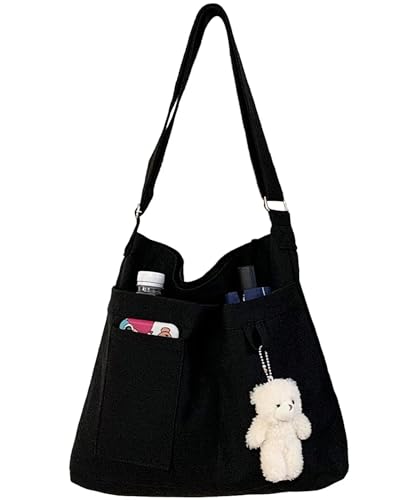 HAN-LBG Canvas-Umhängetasche mit Reißverschluss, wiederverwendbare waschbare Umhängetaschen für Damen faltbare Einkaufstasche Hobo-Tasche Handtasche für die tägliche Arbeit in der Schule von HAN-LBG