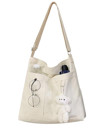 HAN-LBG Canvas-Umhängetasche mit Reißverschluss, wiederverwendbare waschbare Umhängetaschen für Damen faltbare Einkaufstasche Hobo-Tasche Handtasche für die tägliche Arbeit in der Schule von HAN-LBG