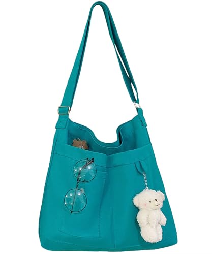 HAN-LBG Canvas-Umhängetasche mit Reißverschluss, wiederverwendbare waschbare Umhängetaschen für Damen faltbare Einkaufstasche Hobo-Tasche Handtasche für die tägliche Arbeit in der Schule von HAN-LBG