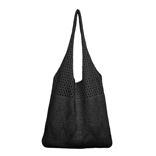 HAN-LBG Sommer Strandtasche Damen, Gehäkelte Umhängetasche Gehäkelte Handtasche Gewebt Gestrickte Boho Tasche für Einkaufen Urlaub Reisen und Alltag von HAN-LBG
