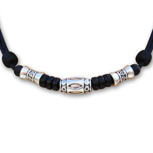 HANA LIMA ® Halskette mit Edelstahlperlen Surferkette Lederkette Herrenkette von HANA LIMA