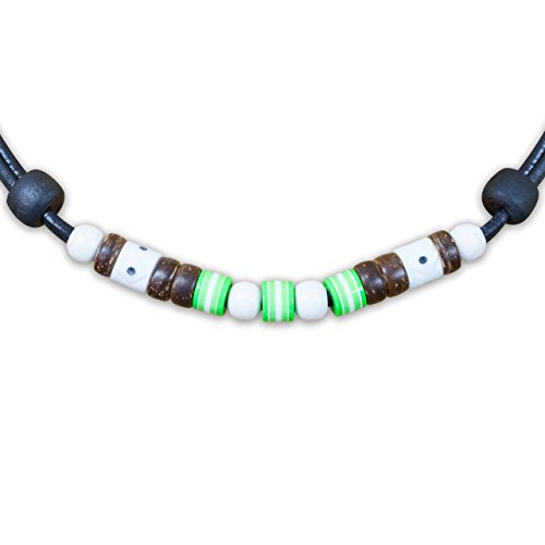 HANA LIMA Lederkette mit grünen Perlen Herren Damen Halskette Leder Surferkette von HANA LIMA