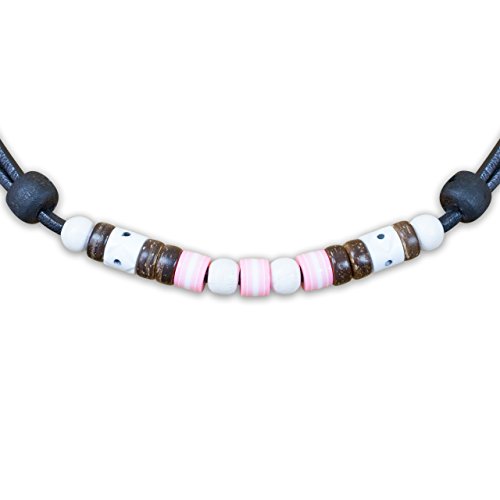 HANA LIMA Lederkette mit rosa Perlen Herren Damen Halskette Leder Surferkette von HANA LIMA