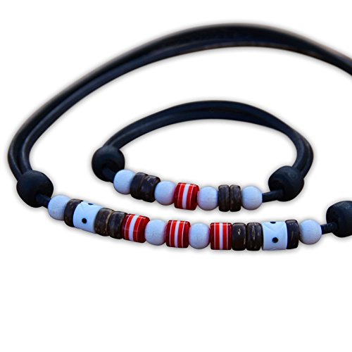 HANA LIMA Schmuck Set Lederkette Surferkette Halskette Surferarmband Armband Damen Herren von HANA LIMA