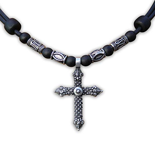 HANA LIMA Verstellbare Kreuzkette Surferkette Lederkette Halskette Herren Damen Kreuzanhänger Herrenkette von HANA LIMA