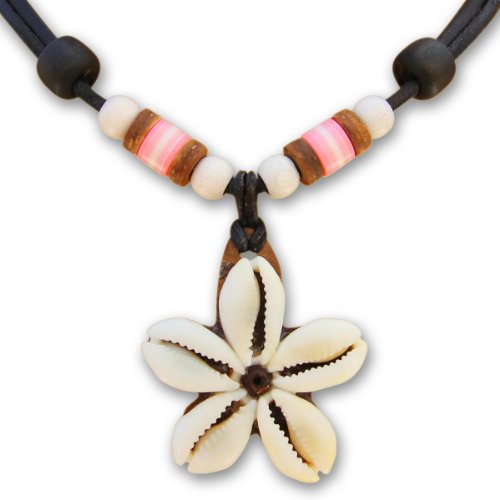 HANA LIMA Blumenkette Muschelkette Surferkette Lederkette Halskette Damen Surferhalskette von HANA LIMA