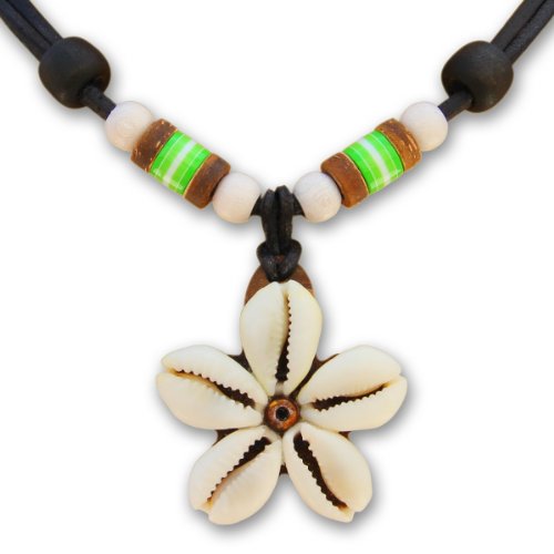 HANA LIMA Blumenkette Muschelkette Surferkette Lederkette Halskette Damen Surferhalskette von HANA LIMA