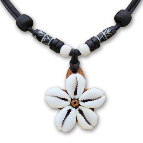 HANA LIMA Muschelkette Blumenkette Surferkette Lederkette Halskette Damen Damenhalskette von HANA LIMA