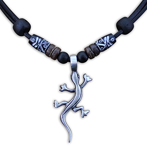 HANA LIMA Surferkette Gecko Metallanhänger Halskette Herren Damen Lederkette Surferhalskette von HANA LIMA