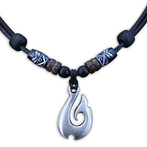 HANA LIMA Surferkette Maori Hei Matau Neuseeland Metallanhänger Halskette Herren Damen Lederkette Surferhalskette von HANA LIMA