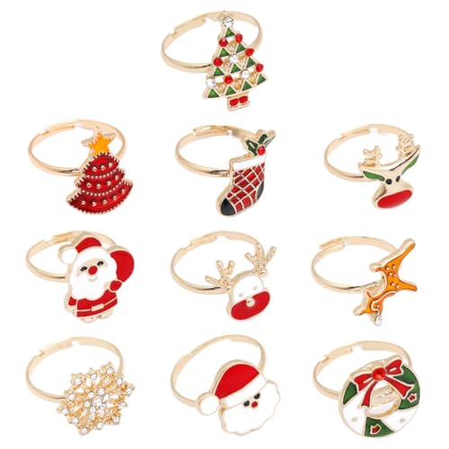 HANABASS 10 Stück Lustige Weihnachtsringe für Weihnachts Themen Fingerringe Dekorative Ringe für Weihnachtsfeiern und Kinderpartys von HANABASS