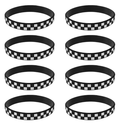 HANABASS Racing Thema Armbänder 12 Stück Silikonarmbänder für Kinder Karierte Sportarmbänder für Partys Veranstaltungen und Teamgeschenke von HANABASS