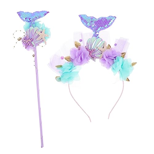 HANABASS 1Satz Meerjungfrau Haarreif und Feenstab Glitzernde Kostüm Requisiten für Cosplay Partys und Festivals Kreative Accessoires für Unvergessliche von HANABASS