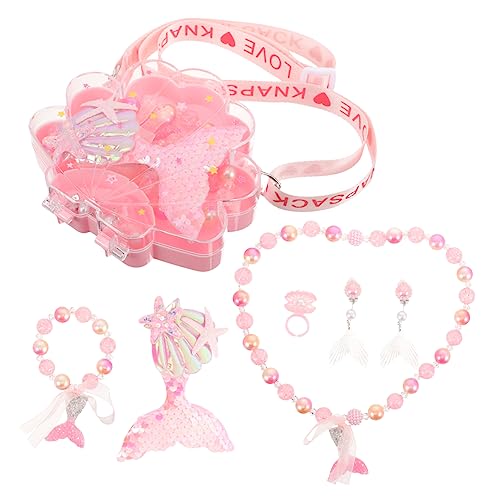HANABASS 1Satz Meerjungfrau Schmuck für Mädchen Teiliges Schmuckset mit Halskette Armband Ohrringen Haarspange und Ring Aufbewahrungsbox für Geburtstagsfeiern von HANABASS