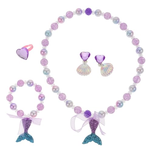 HANABASS Meerjungfrauen Perlen Für Mädchen Mit Halskette Cartoon Stil Und Armband Ring Ohrringen Junge Mädchen Geburtstagsparty Favor von HANABASS