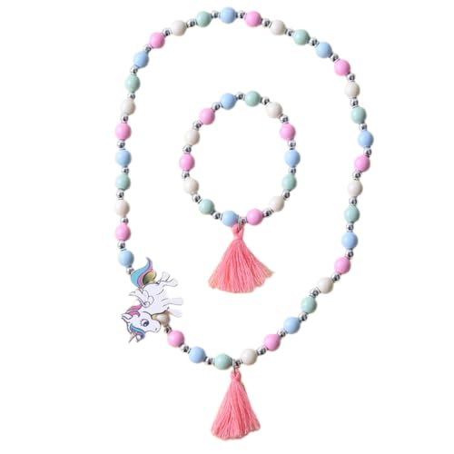 HANABASS Bunte Holzperlen Halskette Mit Einhorn Anhänger Und Junge Mädchen Perlenarmband Für Mädchen Schmuck von HANABASS