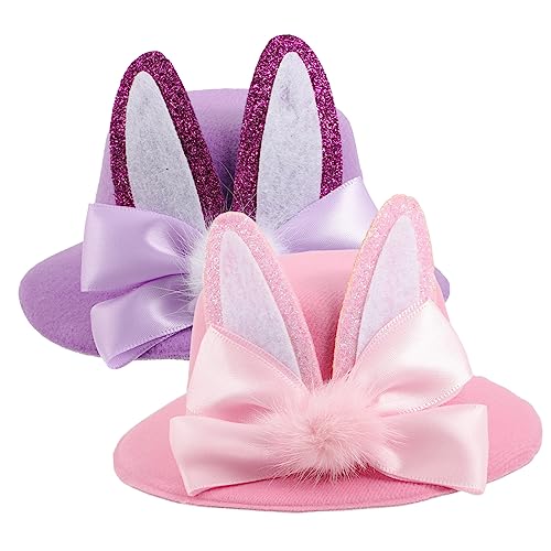 HANABASS 2 Stück Niedliche Hasenohren Haarspangen Osterfest Hüte Haarclips für Mädchen Festliche Party Haaraccessoires Dunkellila und Rosa Langlebige Haarklammern für Kindergeburtstag von HANABASS