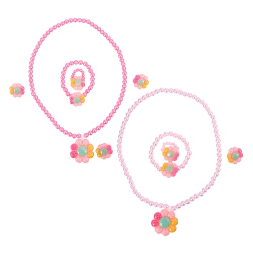 HANABASS 2sätze Schmuckset Für Mädchen Mit Blumenkette Und Perlenarmband Inklusive Kinderohrclip Für Partygeschenke Und Freizeitaktivitäten von HANABASS