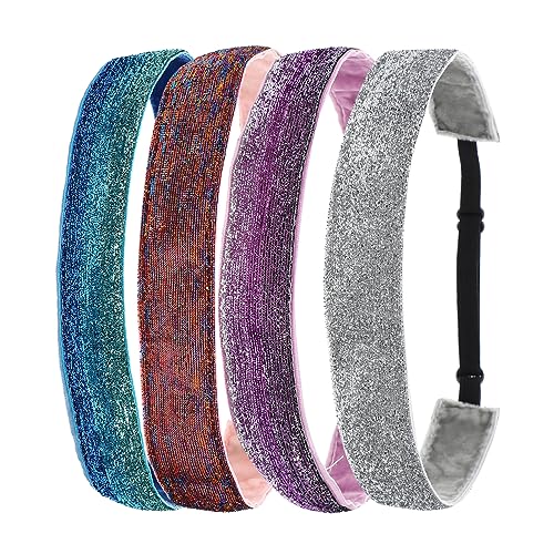 HANABASS 3 Sätze Sport Stirnbänder Mit Glitzer Elastische Rutschfeste Haarbänder Für Yoga Laufen Basketball Fußball Tennis Atmungsaktive Bequeme Haarschmuck Für Mädchen 4 Stück * 3 von HANABASS
