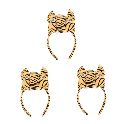 HANABASS 3 Stück Plüsch Tiger Haarreif Kuscheliges Zoo Tier Stirnband Weiches Kostüm Zubehör Für Junge Mädchen Bühne Party von HANABASS