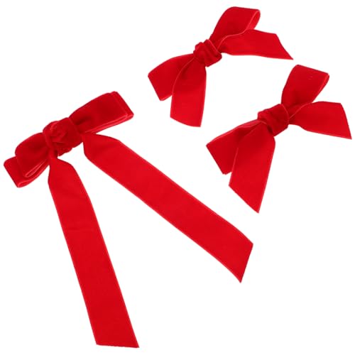 HANABASS 3 Stück Rote Haarschleifen mit Langem Band Süße Haarspangen für Mädchen und Teenager Vielseitige Haarschleifen für Weihnachten Party und Alltag Haarschmuck Accessoires von HANABASS