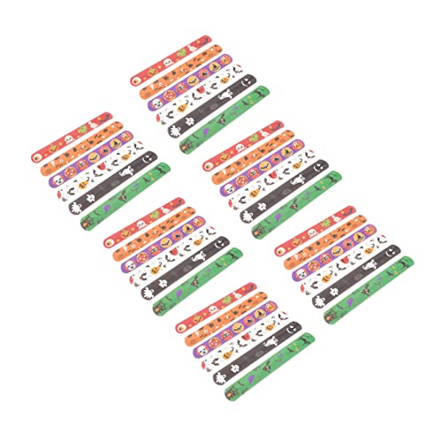 HANABASS 48 Stück Teiliges Halloween Slap Armband Set für Lustige Schädel und Geistermotive Verstellbare Party Armbänder Leicht Bequem als und Partyzubehör von HANABASS