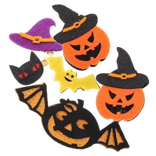 HANABASS 6 Stück Teiliges Halloween Haarschmuck mit Kreativen Cartoon Haarspangen Halloween Party Kopfschmuck mit Kürbis Fledermaus Schwarzer Katze und Hexenhut für Mädchen und von HANABASS