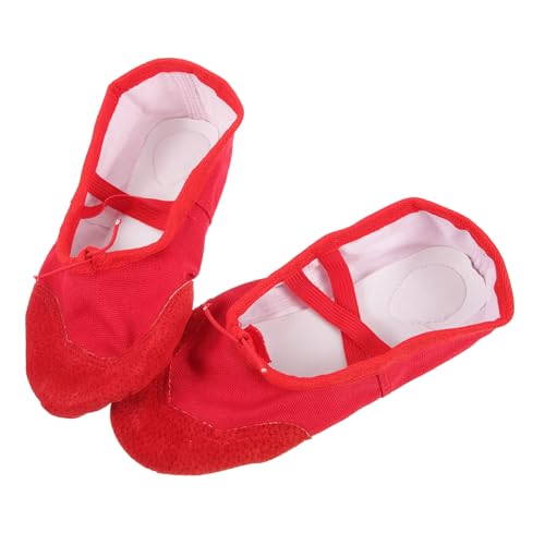 HANABASS Ballettschuhe und Erwachsene Rote PU Material Tanzschuhe mit Elastischem Riemen Rutsch Weiche Sohle für Yoga Ballett Modern Dance von HANABASS