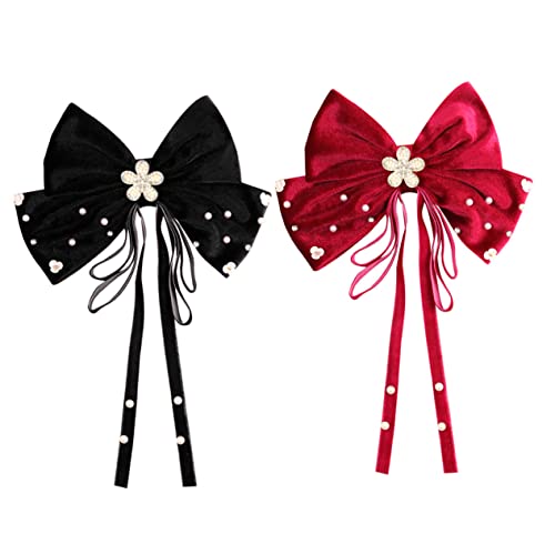 HANABASS Haarspangen mit Schleife für Mädchen 2 Stücke Haarnadeln Strapazierfähigem Stoff mit Perlen Haarclips für Damen Haarschmuck für Besondere Anlässe und Alltag von HANABASS