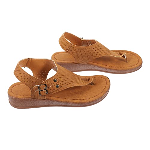 HANABASS Lässige Flache Zehentrenner Sandalen Damen Atmungsaktiv Leichte Sommerschuhe für Strand Urlaub und Alltag Offene Keilsandaletten in Hellbraun von HANABASS