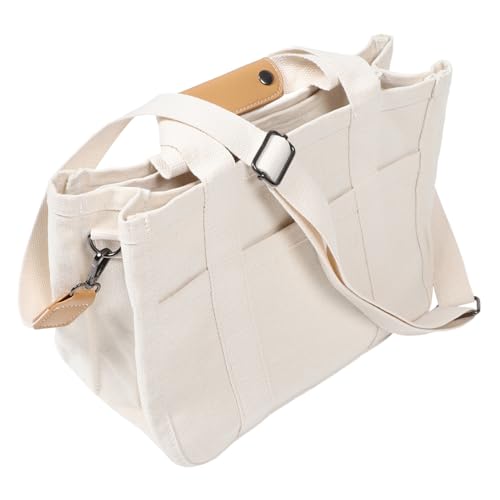 HANABASS Modische Canvas Tote Bag für Frauen Große Kapazität Vielseitige Muttertasche mit Vielen Fächern Geräumige Umhängetasche Beige Robust und Pflegeleicht für Alltag und Kinderwagen von HANABASS