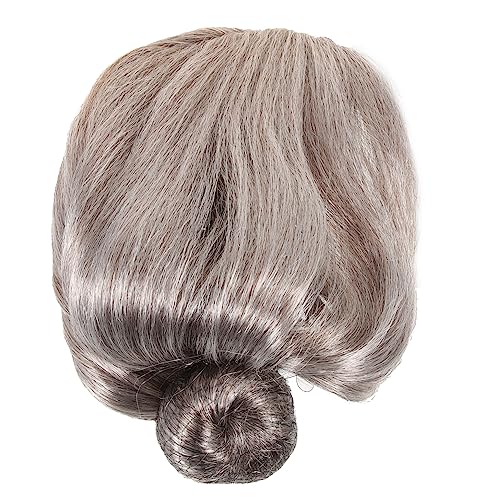 HANABASS Old Lady Perücke mit Brille und Halskette für Halloween Karneval Cosplay Detailliertes Großmutter Kostüm Zubehör Braune Gräuliche Perücke für Frauen von HANABASS