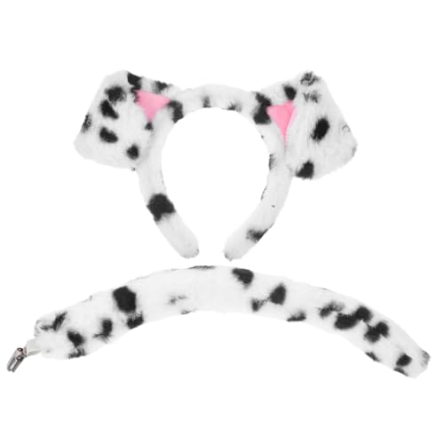 HANABASS Plüsch Hund Ohren Stirnband mit Dalmatiner Kostüm Flauschiges Weiches Hundehaar Accessoire für Halloween Tierpartys und Lustiges Cosplay von HANABASS
