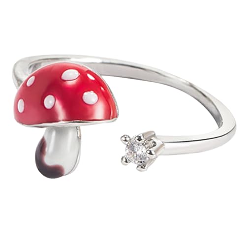 HANABASS Verstellbarer Pilz Fingerring Damen Ästhetischer Offener Ring aus Legierung Kratzfest Modischer Schmuck für Teenager Mädchen Vielseitig Kombinierbar und Elegant von HANABASS