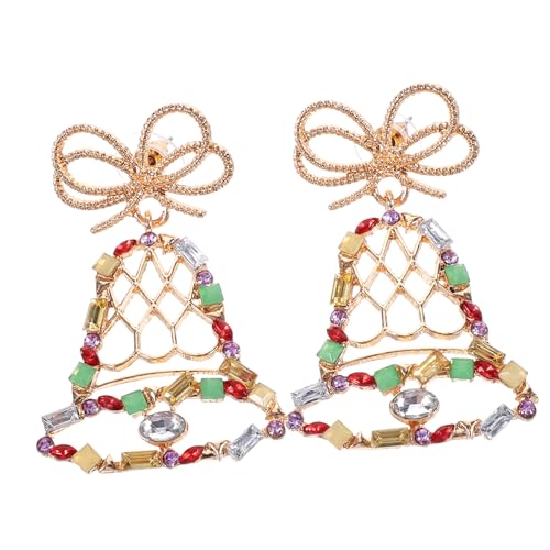 HANABASS Weihnachtliche Dangle Ohrringe für Damen Glocken Design Auffällige Bunte Strasssteine Festlicher Schmuck für Party Alltag und Weihnachtsfeier von HANABASS