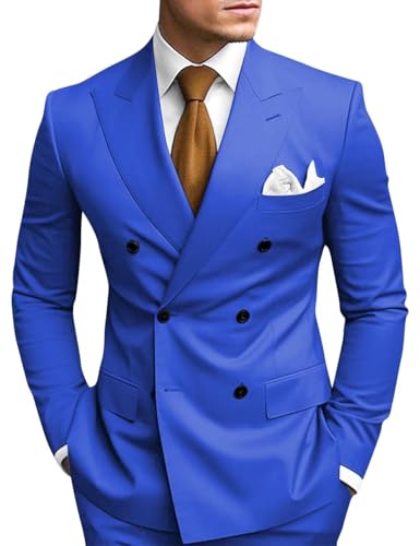 HANBANGWEI Zweireihiger Anzug für Herren, schmale Passform, zweireihig, Blazer, Hosen-Set, Hochzeit, Abschlussball, Heimkehr-Anzug, 2-teilig, Königsblau, S HANBANGWEI Zweireihiger Anzug für Herren, schmale Passform, zweireihig, Blazer, Hosen-Set, Hochzeit, Abschlussball, Heimkehr-Anzug, 2-teilig, Königsblau, S von HANBANGWEI