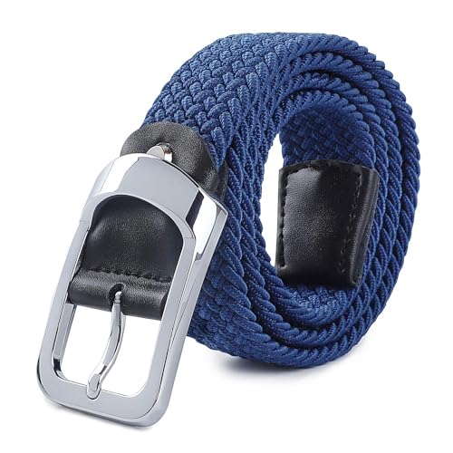 HANCHAO Stretchgürtel Flechtgürtel Elastische Stoffgürtel Geflochtener Unisex Gürtel für Damen und Herren Breit 3.5cm Blau 100cm von HANCHAO