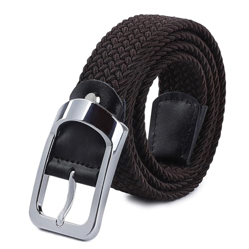 HANCHAO Stretchgürtel Flechtgürtel Elastische Stoffgürtel Geflochtener Unisex Gürtel für Damen und Herren Breit 3.5cm Dunkel Braun 90cm von HANCHAO